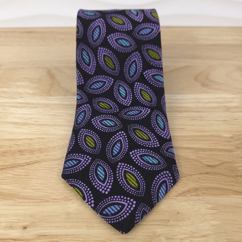 Robert Talbott Best Of Class Black Purple Cats Eye Silk Neck Tie 3.75